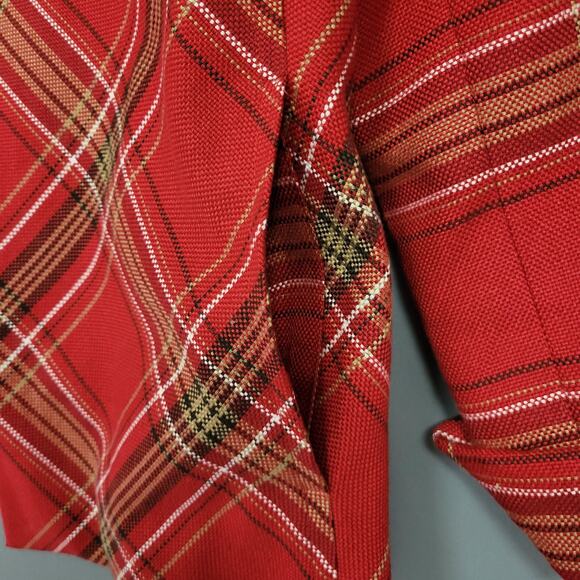 Evan- Picone Woman Plaid Light Tweed Jacket Womens 22W Red Open Front 3/4 Sleeve - Picture 7 of 14